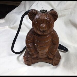 Timmy Woods Acacia Wood Bear Evening Bag Purse